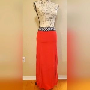 Long Split-Thigh Skirt (Red)